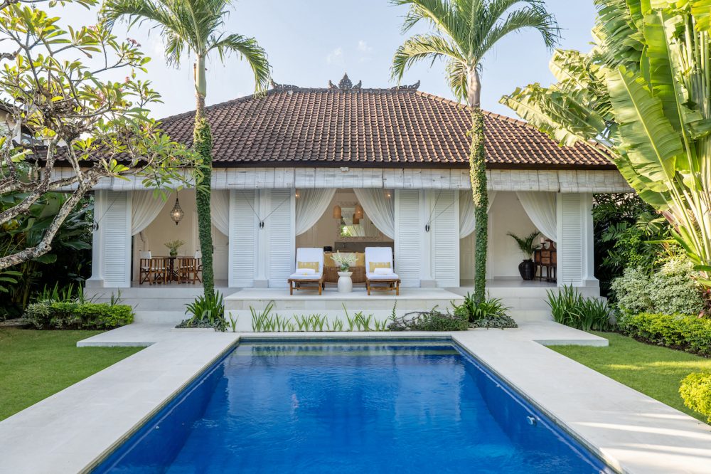 Bali retreat private pool villa blue pool with surrounding garden